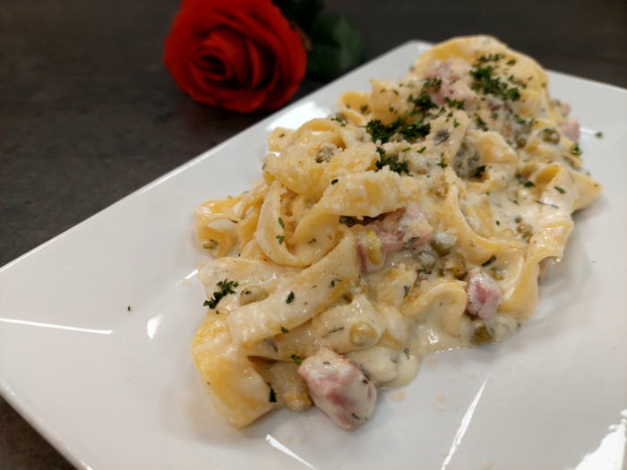 Tagliatelle Ham and Peas